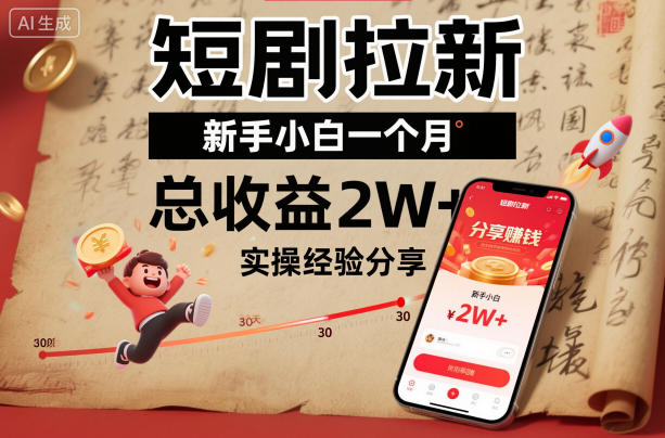 短剧拉新新手小白一个月总收益2W+实操经验分享-领学通