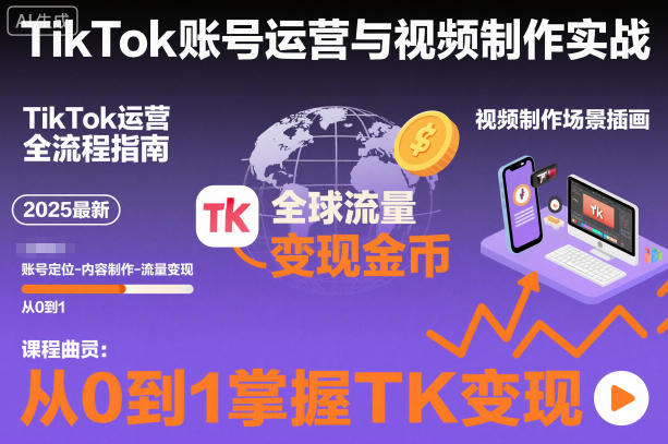 2025最新TikTok账号运营与视频制作实战全流程,从0到1掌握TK变现(含11月最新TK搬运技术)-领学通
