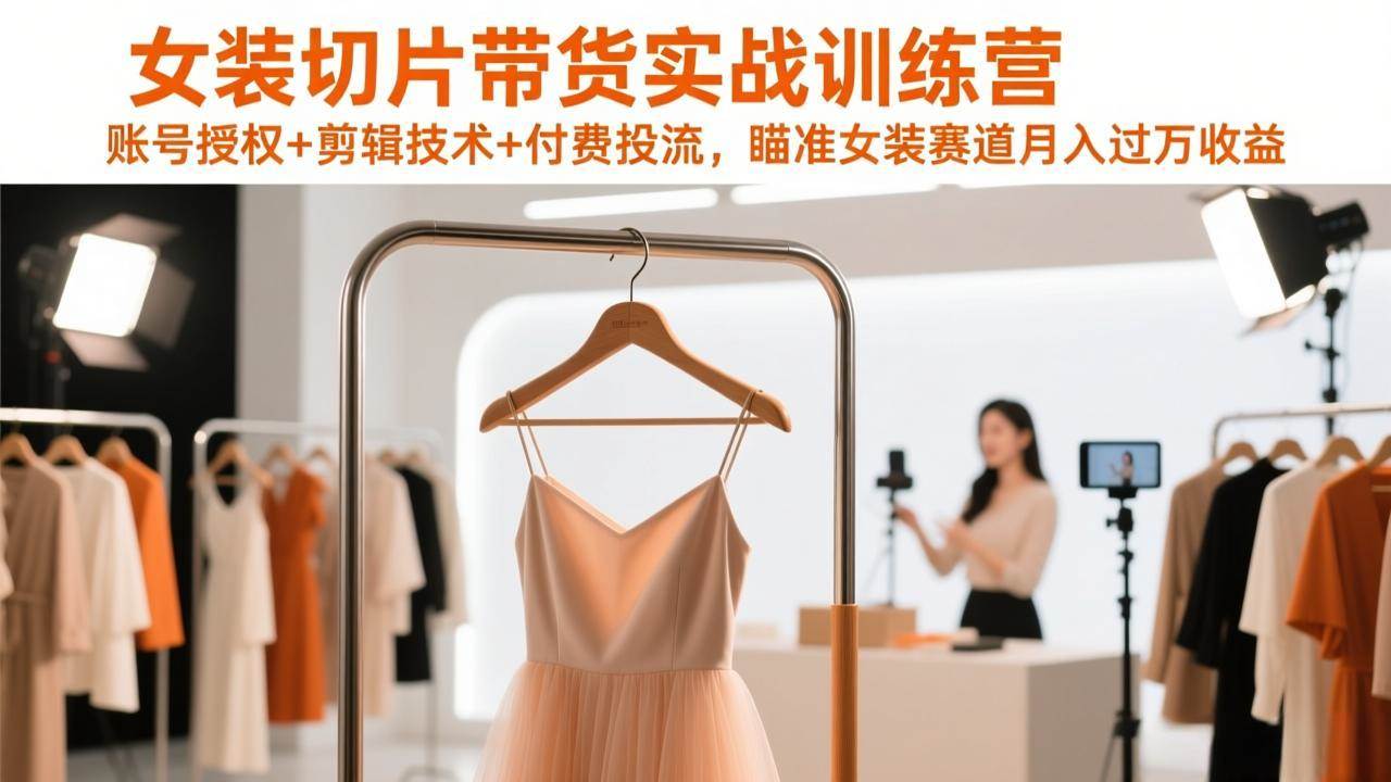 （17357期）女装切片带货实战训练营，账号授权+剪辑技术+付费投流，瞄准女装赛道月入过万收益-领学通