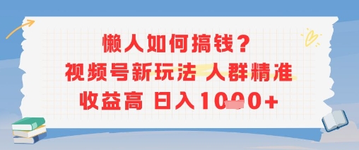 懒人如何搞钱？视频号新玩法，人群精准收益高，日入多张-领学通