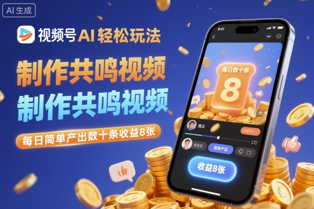 视频号AI轻松玩法,制作共鸣视频,每日简单产出数十条收益8张-领学通