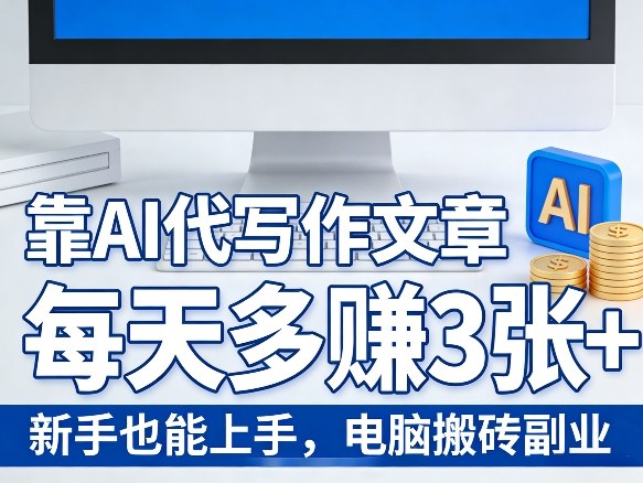 靠AI代写作文章，每天多賺3张+，新手也能上手，电脑搬砖副业-领学通