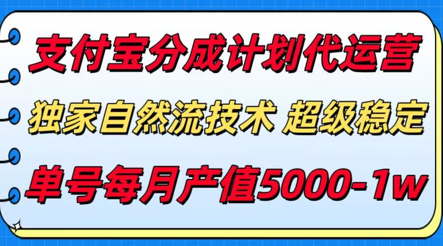 支付宝分成计划代运营，独家自然流技术，收益稳定，单号月产5000＋-领学通