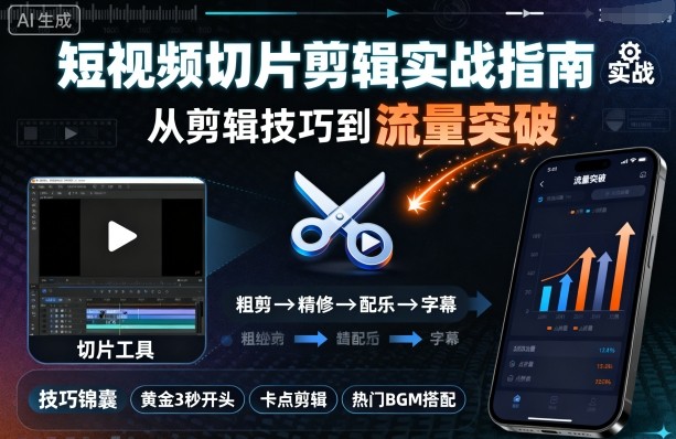 短视频切片剪辑实战指南，从剪辑技巧到流量突破-领学通