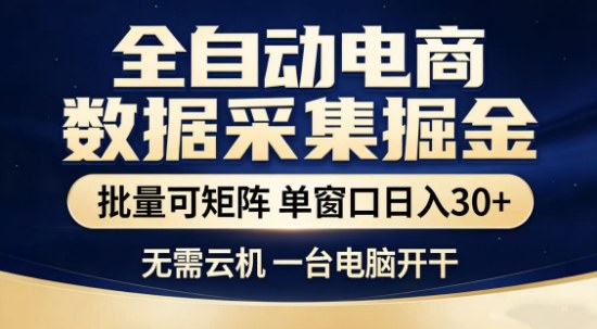 独家电商数据全自动采集项目,批量可矩阵,单窗口轻松日入3张+【揭秘】-领学通