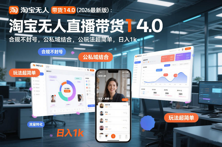 淘宝无人直播带货14.0（2026最新版）：合规不封号，公私域结合，玩法超简单，日入1k+【揭秘】-领学通