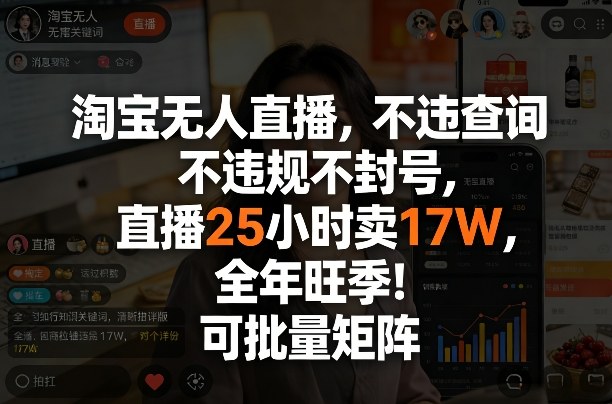 淘宝无人直播,不违规不封号,直播25小时卖17W,全年旺季!可批量矩阵【揭秘】-领学通