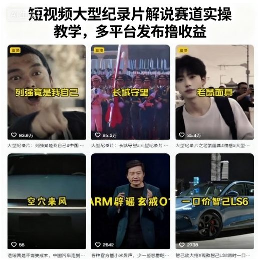 短视频大型纪录片解说赛道实操教学，多平台发布撸收益-领学通
