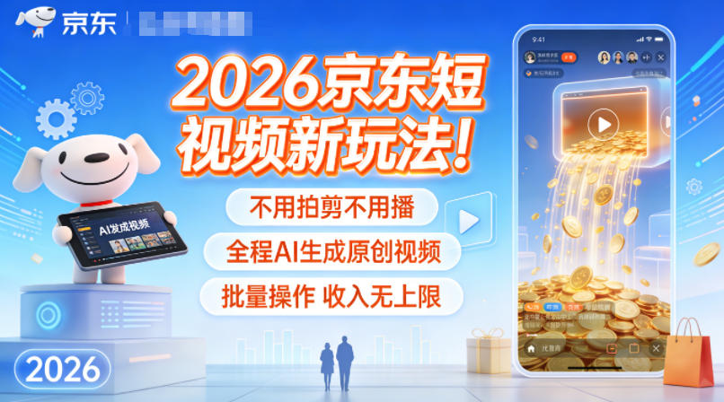 2026京东短视频新玩法！不用拍剪不用播，全程AI生成原创视频，批量操作收入无上限-领学通