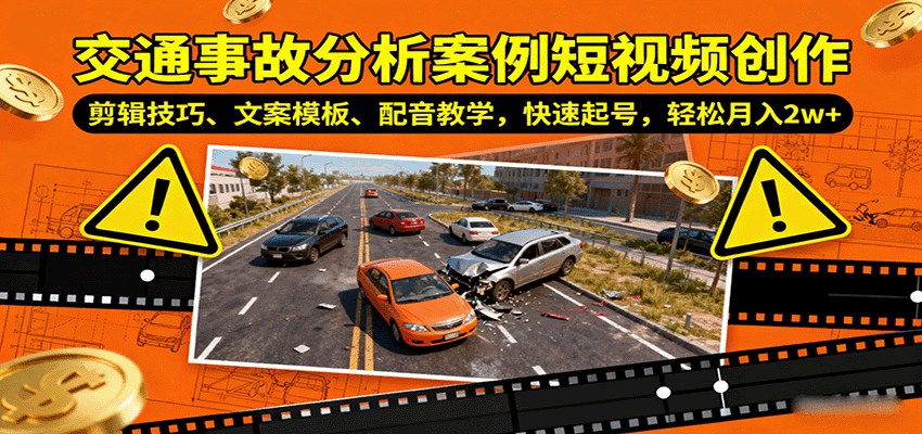 交通事故分析案例短视频创作，剪辑技巧、文案模板、配音教学，快速起号，轻松月入2w+-领学通