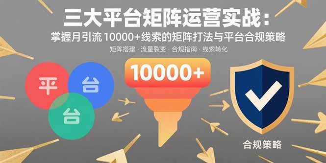（15841期）三大平台矩阵运营实战：掌握月引流10000+线索的矩阵打法与平台合规策略-领学通