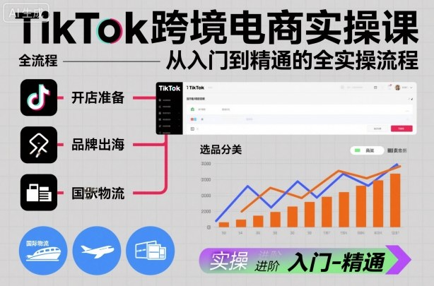 TikTok跨境电商实操课,从入门到精通的全实操流程-领学通