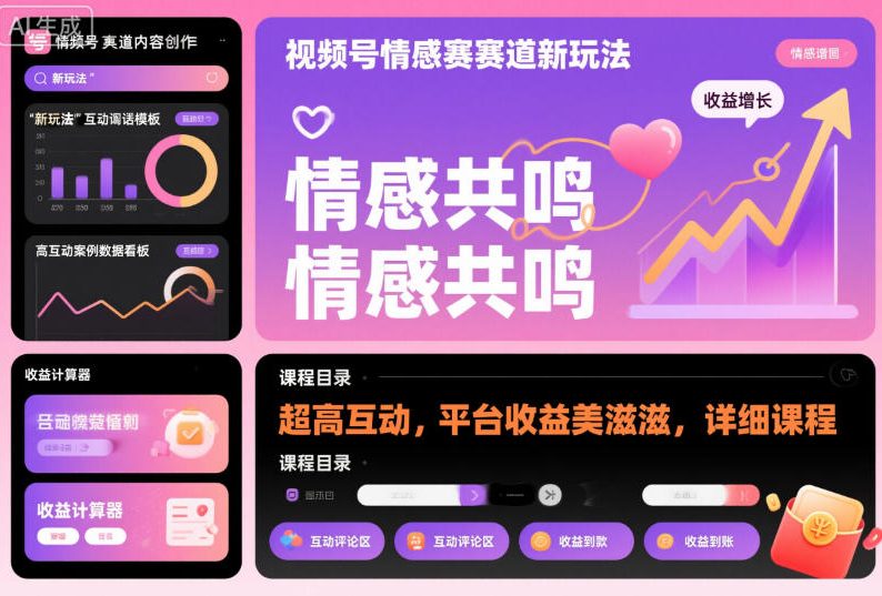 视频号情感赛道新玩法,超高互动,平台收益美滋滋,详细课程-领学通