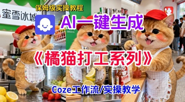 Coze扣子工作流一键生成胖橘猫打工短视频，保姆级实操搭建教学-领学通