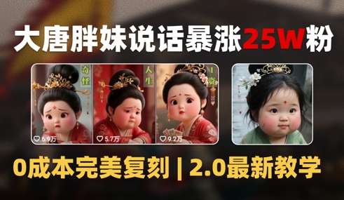 AI大唐胖贵妃说话2.0，40条视频暴涨40w粉，附独家变现攻略-领学通