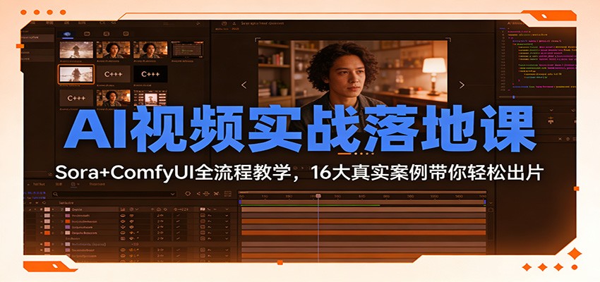 AI视频实战落地课:Sora+ComfyUI全流程教学,16大真实案例带你轻松出片-领学通