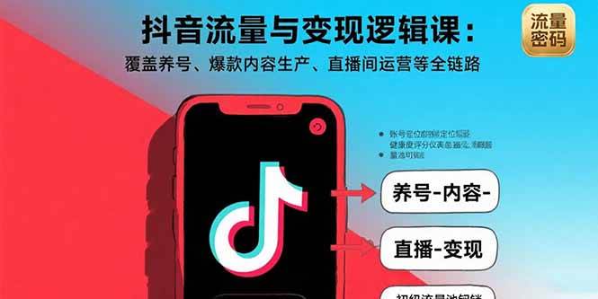 （15824期）抖音流量与变现逻辑课：覆盖养号、爆款内容生产、直播间运营等全链路-领学通
