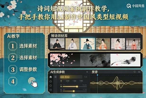 古诗词短视频案例制作教学，手把手教你用AI制作中国风类型短视频-领学通