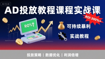 AD投放教程课程实战课，实现广告ROI300%+可持续暴利-领学通