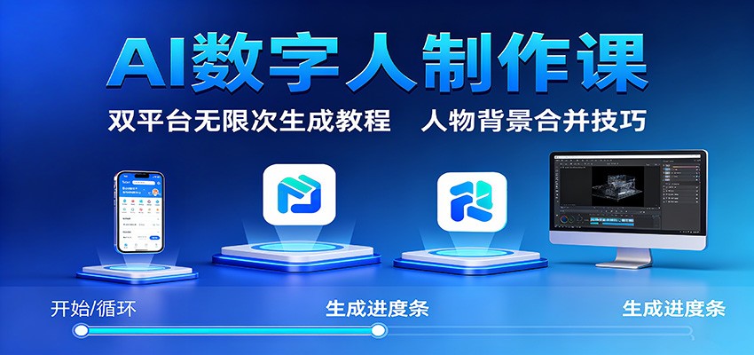 AI数字人制作课:双平台无限次生成教程,人物背景合并技巧-领学通