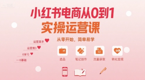 小红书电商从0到1实操运营课，从零开始，简单易学-领学通