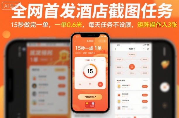 全网首发酒店截图任务，15秒做完一单，一单0.6米，每天任务不设限，矩阵操作日入3张【揭秘】-领学通