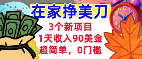 3个新项目，1天收入90美刀，超简单，0门槛，在家挣美刀的首选-领学通
