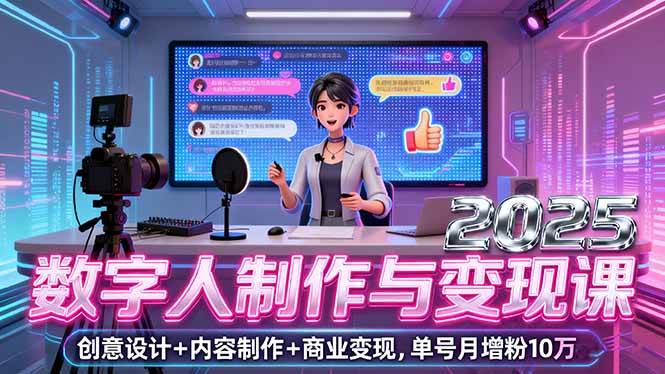 （16032期）2025数字人制作与变现课，创意设计+内容制作+商业变现，单号月增粉10万+-领学通
