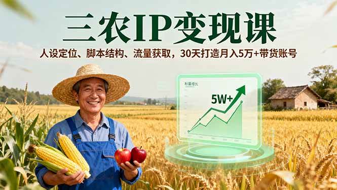（16044期）三农IP变现课，人设定位、脚本结构、流量获取，30天打造月入5万+带货账号-领学通