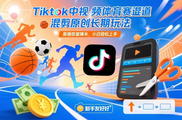 Tiktok中视频体育赛道混剪原创长期玩法,靠播放量賺米,小白轻松上手-领学通