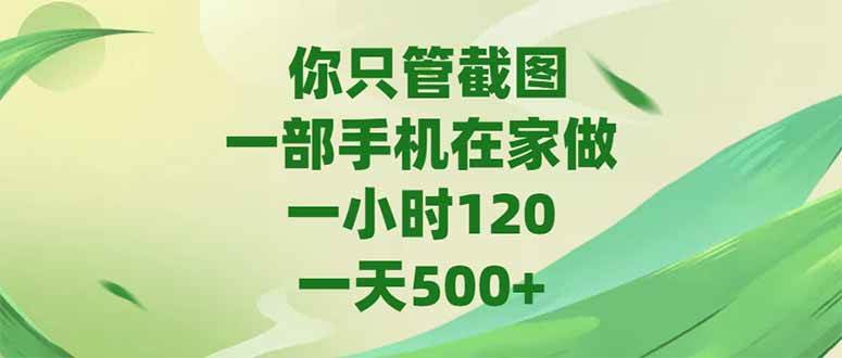 （15039期）你只管截图，一部手机在家做，一小时120，-天500+-领学通