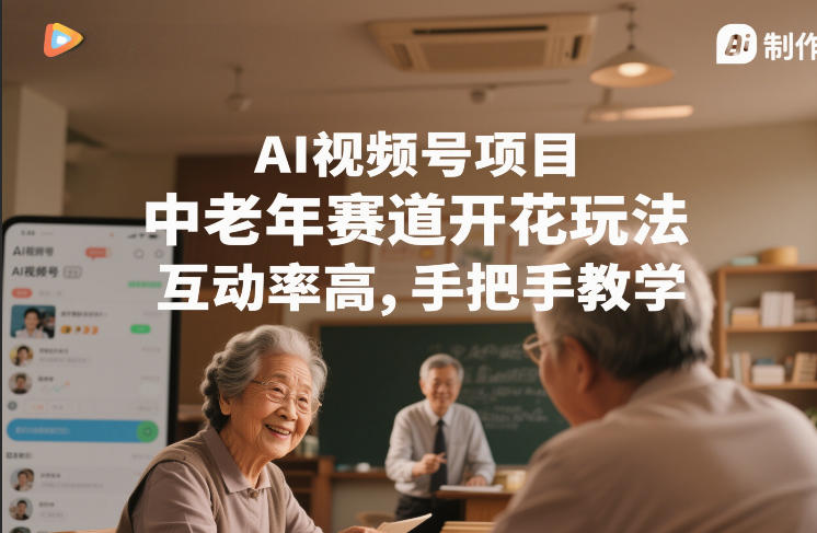 AI视频号项目，中老年赛道开花玩法，互动率高，手把手教学-领学通