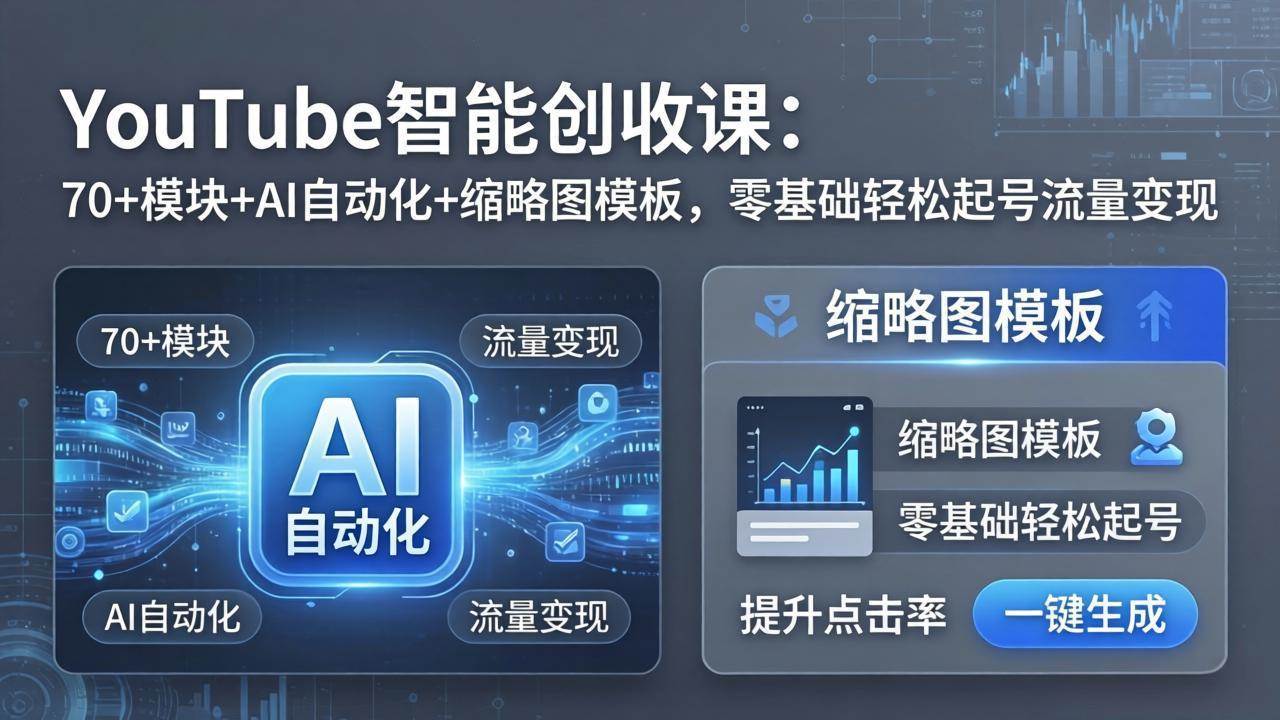 （17926期）YouTube智能创收课：70+模块+AI自动化+缩略图模板，零基础轻松起号流量变现-领学通