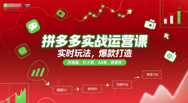 拼多多实战运营课，实时玩法，爆款打造，改销量，补大单，AB单，直播等（更新2025月）-领学通