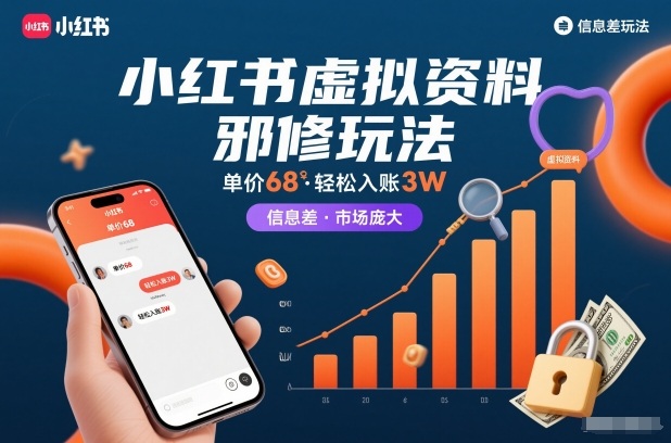 小红书虚拟资料邪修玩法，单价68，轻松入账3W，信息差玩法，市场庞大-领学通