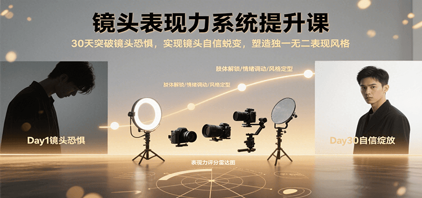 镜头表现力系统提升课，30天突破镜头恐惧实现自信蜕变，塑造独一无二表现风格-领学通