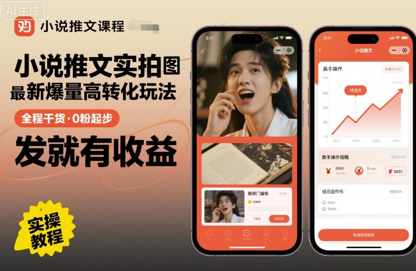 小说推文实拍双图文最新爆量高转化玩法,全程干货,0粉起步,发就有收益-领学通