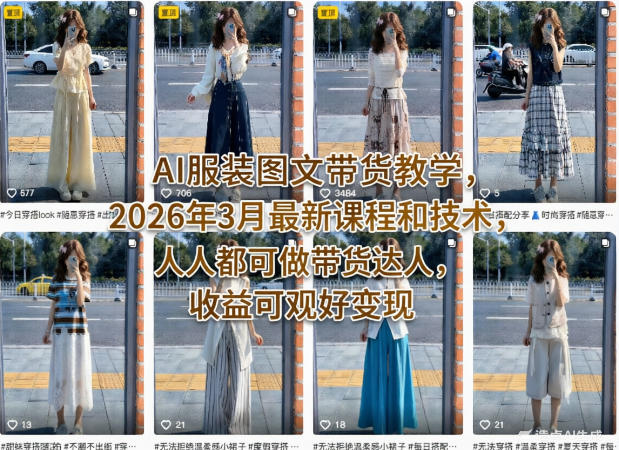 AI服装图文带货教学,2026年3月最新课程和技术,人人都可做带货达人,收益可观好变现-领学通