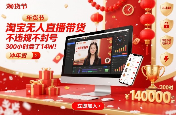 淘宝无人直播带货，不违规不封号，不需要发视频，300小时卖了14W！冲年货节【揭秘】-领学通