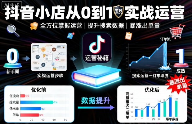 抖音小店从0到1实战运营，帮你全方位掌握小店运营，提升搜索数据与出单量-领学通