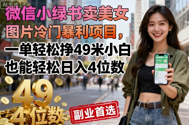 微信小绿书卖美女图片冷门暴利项目,一单轻松挣49米小白也能轻松日入4位数-领学通