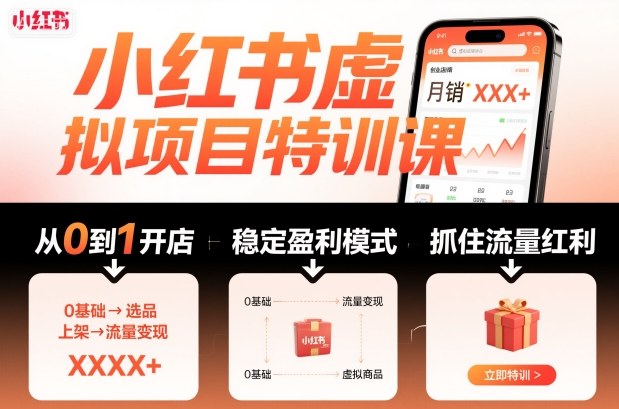 小红书虚拟项目特训课,帮你从0到1打造稳定盈利的店铺,抓住流量红利(更新9月)-领学通