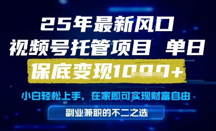 25年最新风口，视频号托管项目，单日保底变现1k+，手把手教学【揭秘】-领学通