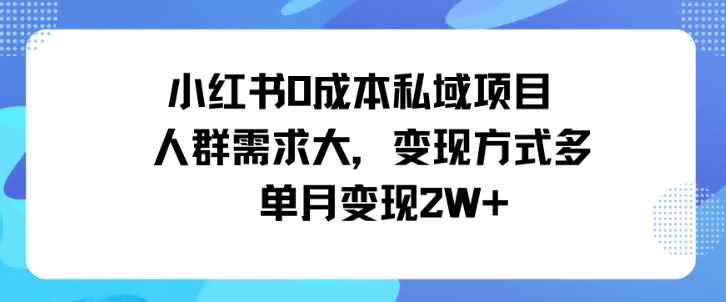小红书0成本私域项目,人群需求大,变现方式多单月变现2W+-领学通