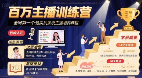 百万主播训练营，全网第一个最实战系统主播培养课程-领学通