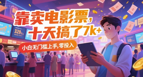 靠卖电影票，十天搞了7k+，小白无门槛上手，零投入【揭秘】-领学通