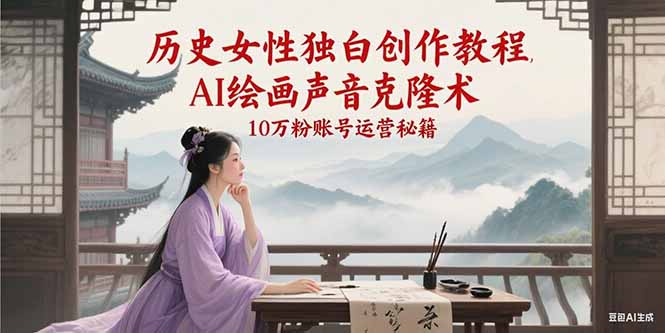 历史女性独白创作教程，AI绘画声音克隆术，10万粉账号运营秘籍-领学通