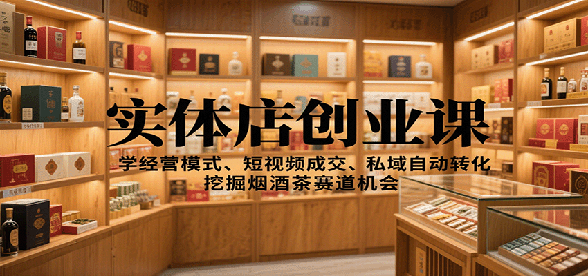 实体店创业课：学经营模式、短视频成交、私域自动转化，挖掘烟酒茶赛道机会-领学通