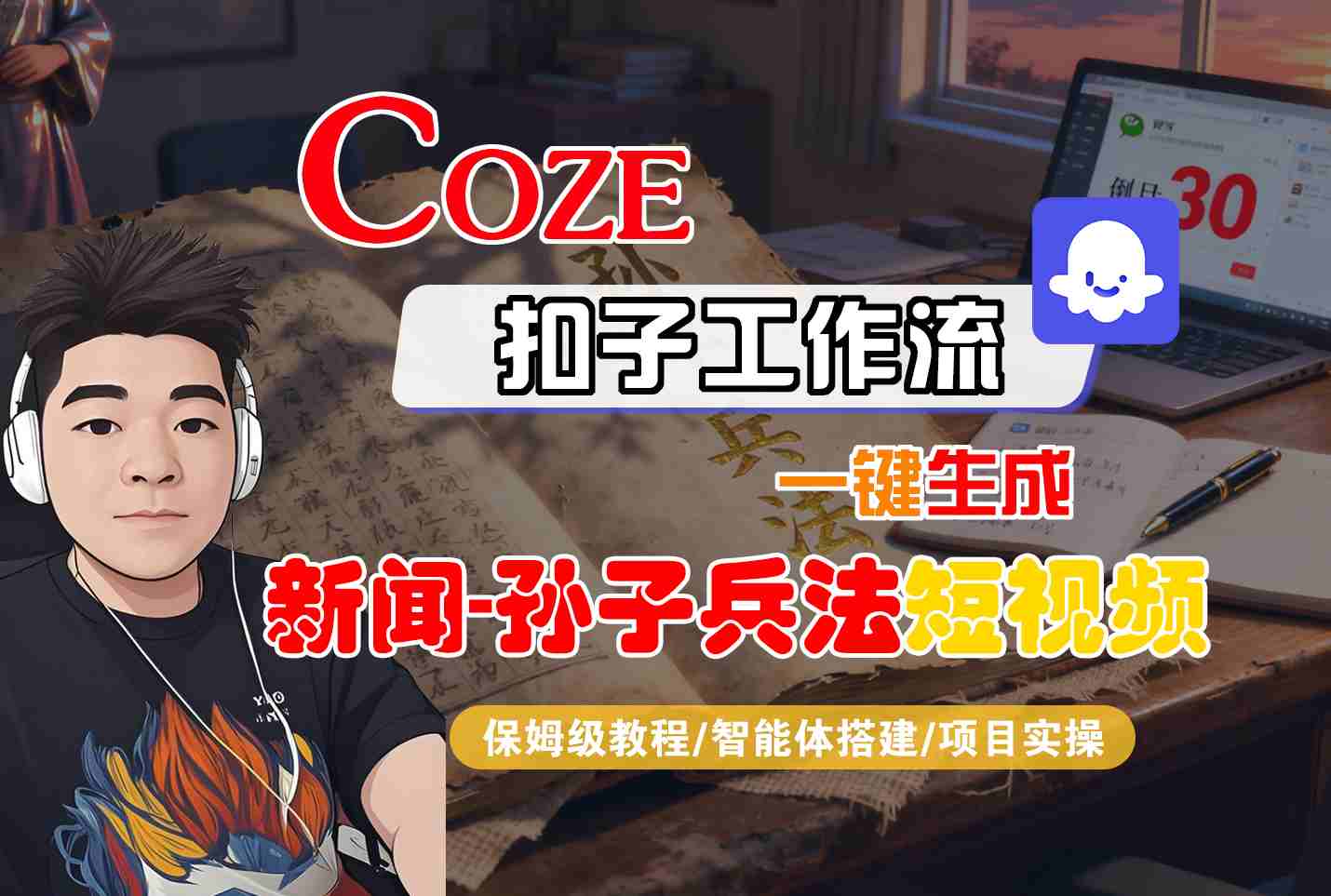 Coze扣子智能体工作流一键生成“新闻-孙子兵法“短视频,全流程保姆级教学-领学通