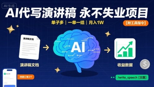 AI代写演讲稿，永不失业项目，单子多，一单一结，月入1W【附工具指令】-领学通
